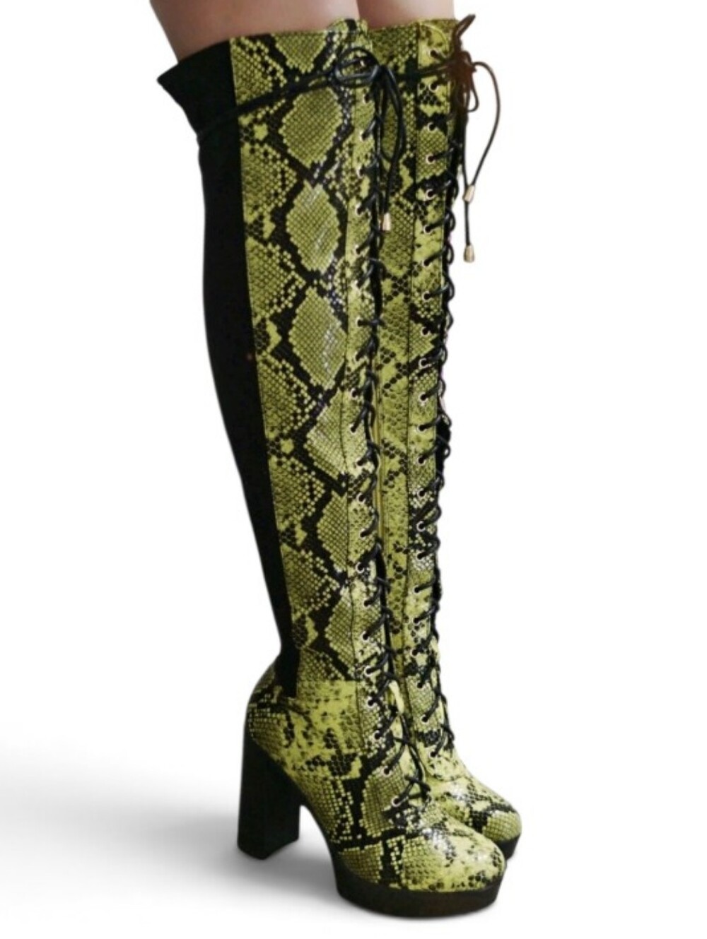Dolls Kill So Me Freddie Neon Snake Chasing Danger Lace Up Boots Size 5 1/2